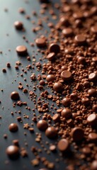 Scattered chocolate sprinkles, glossy surface, aesthetic, glossy, food