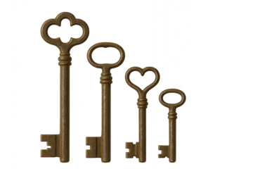 set of vintage keys on a transparent background
