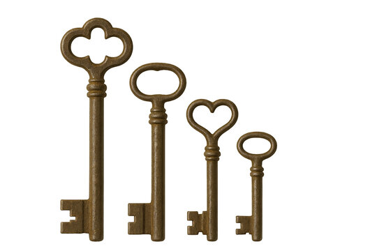 set of vintage keys on a transparent background