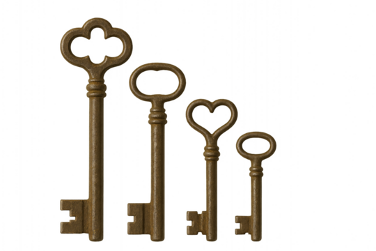set of vintage keys on a transparent background - Powered by Adobe