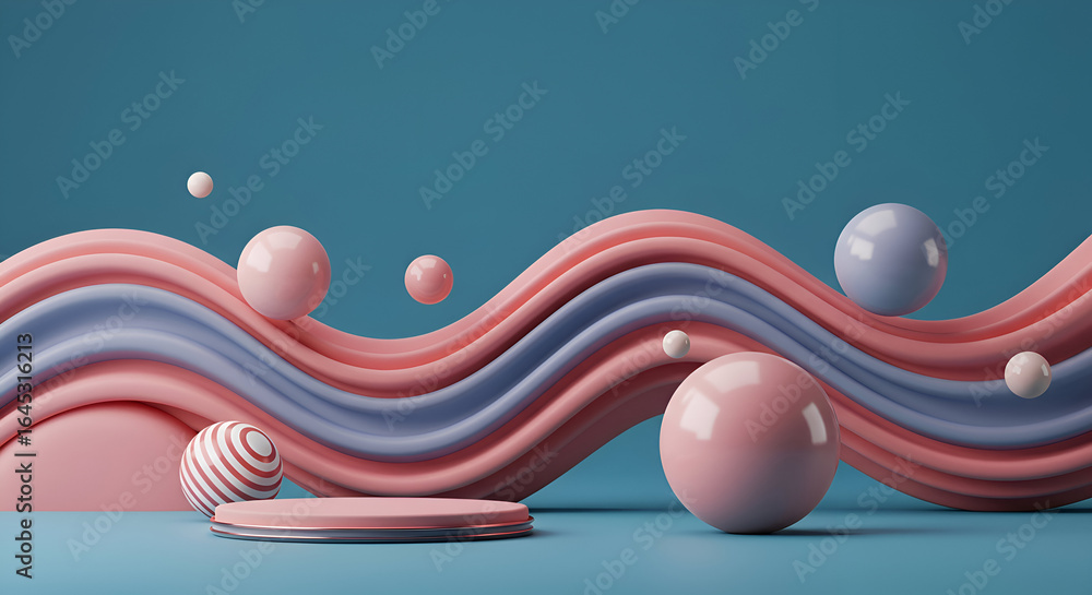 Aufkleber abstract geometric display with pastel pink and lavender color scheme. floating spheres and wavy for