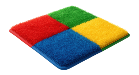 Multi-colored artificial grass mat for a children's playroom, designed to stimulate creativity and play.