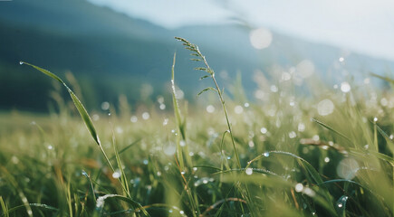 White Dew - Chinese 24 Solar Terms, Early Morning Meadow with Dew Drops, Gentle Sunlight
