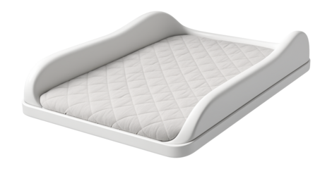 Extra-large changing table pad with raised sides for additional safety in a modern apartment.