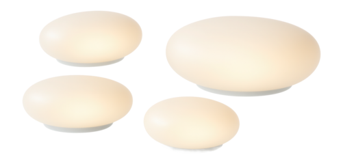 Flat, pebble-shaped glowing stones for decorating an apartment balcony, enhancing the space with a subtle, warm light.