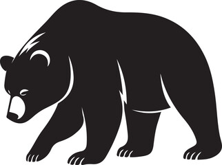 Walking bear silhouette with white accents, Wildlife animal vector illustration