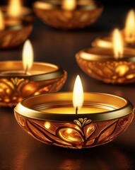 Golden  Diya Lamp with Glowing Flame