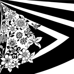 Wavy boho floral triangle pattern, distorted perspective, optical illusion effect
