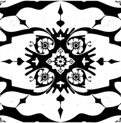 Wavy boho floral triangle pattern, distorted perspective, optical illusion effect