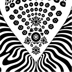 Wavy boho floral triangle pattern, distorted perspective, optical illusion effect