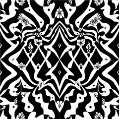 Wavy boho floral triangle pattern, distorted perspective, optical illusion effect