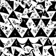 Wavy boho floral triangle pattern, distorted perspective, optical illusion effect