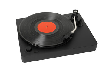 Fototapeta premium Modern record player playing a vinyl record with transparent background