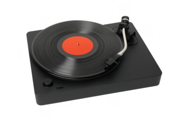 Modern record player playing a vinyl record with transparent background