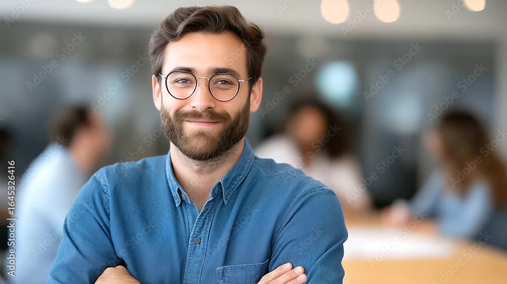 Aufkleber dynamic project manager guiding a creative team in a vibrant startup environment.