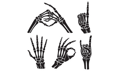 Skeleton Hand Gesture Icons Vector Illustrations of Skeletal Hand Signs