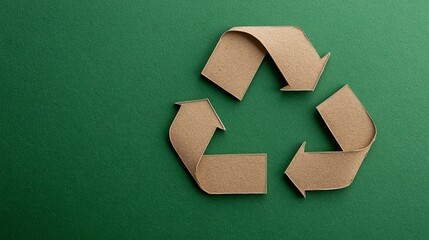 Recycling symbol crafted from cardboard on vibrant green backdrop for sustainability projects
