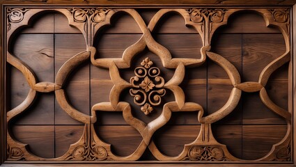 Syrian Antique Teak Lattice Wall – Wooden Teak Wall Art Showcasing Intricate Geometric Patterns, Rich Middle Eastern Heritage, and Masterful Craftsmanship for Elegant and Timeless Interiors