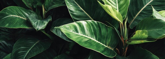 Fototapeta premium Lush green leaves, close-up view