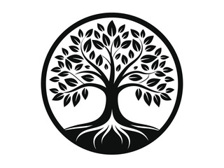 Obraz premium Circle Tree vector logo. This beautiful tree is a symbol of life, beauty, growth, strength, and good health, ideal for wellness brands, nature projects, and eco-friendly designs