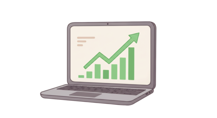 急上昇するグラフ、明るい未来を示すノートパソコン