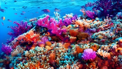 Obraz premium Colorful marine life flourishes around the vibrant coral reef in the Red Sea, attracting divers to its tropical underwater nature