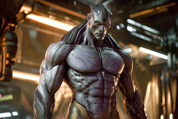 An alien with a muscular figure and a stern look