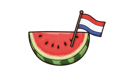 爽やか夏のスイカと国旗イラスト