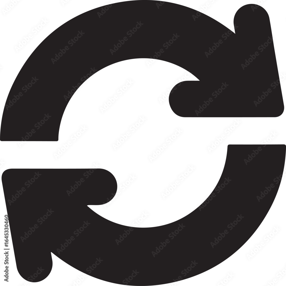 Poster black circular arrows refresh icon isolated on transparent background