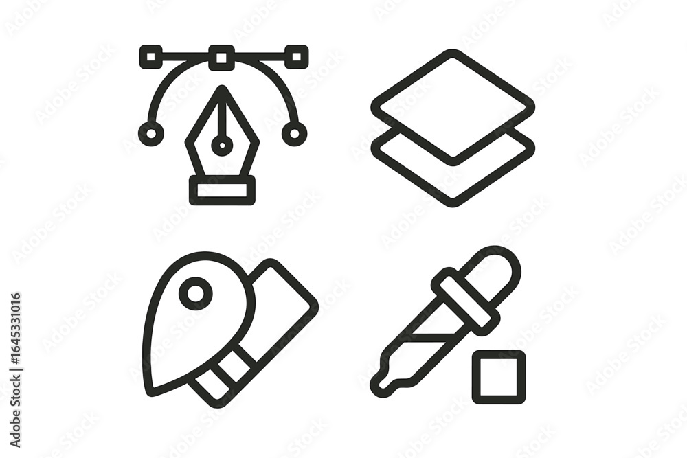 Poster graphic design tools for digital creativity featuring various icons in minimalistic style