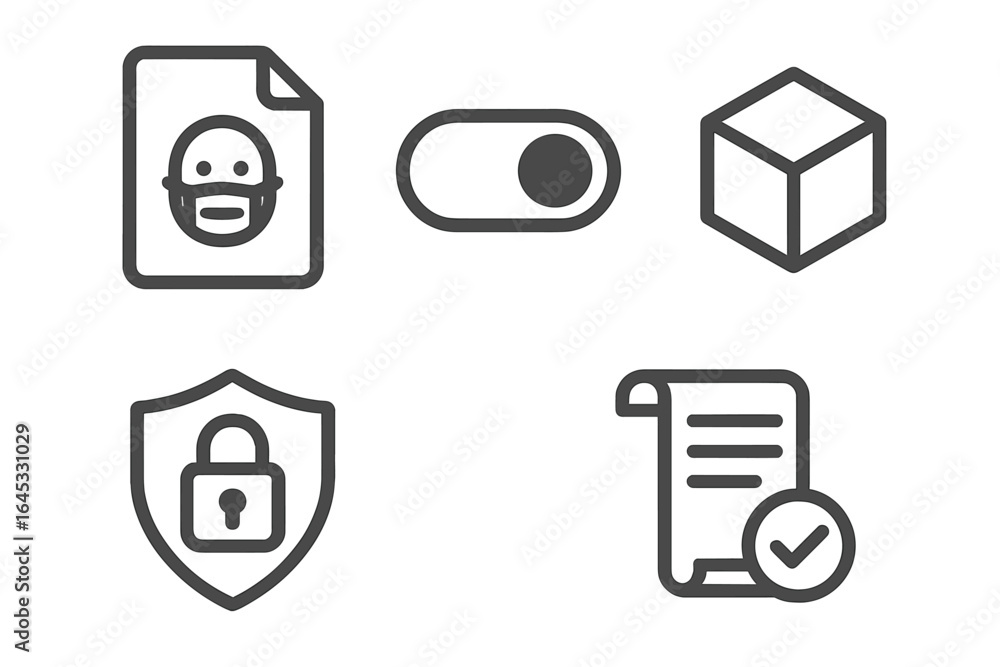 Poster icons representing security features and user interface elements related to online safety and data p