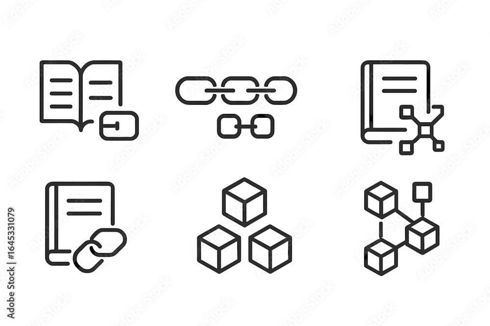 Poster symbols representing interconnected concepts and relationships in education and technology