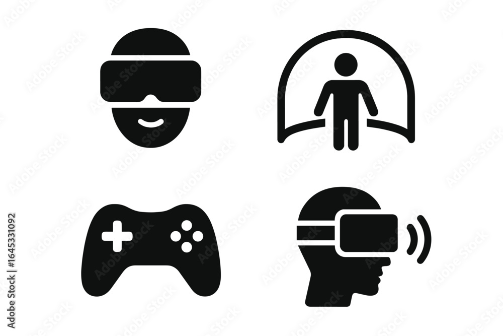 Poster exploring virtual reality technology with gaming, immersive experiences, and interactive interfaces 