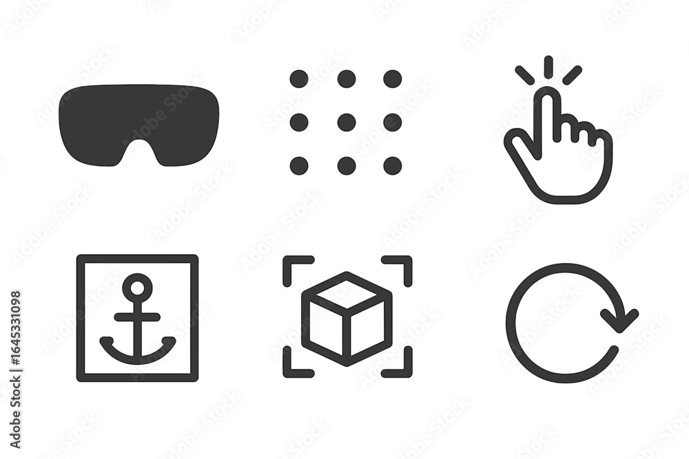 Poster abstract icons representing various digital interactions and concepts in a minimalistic style using 