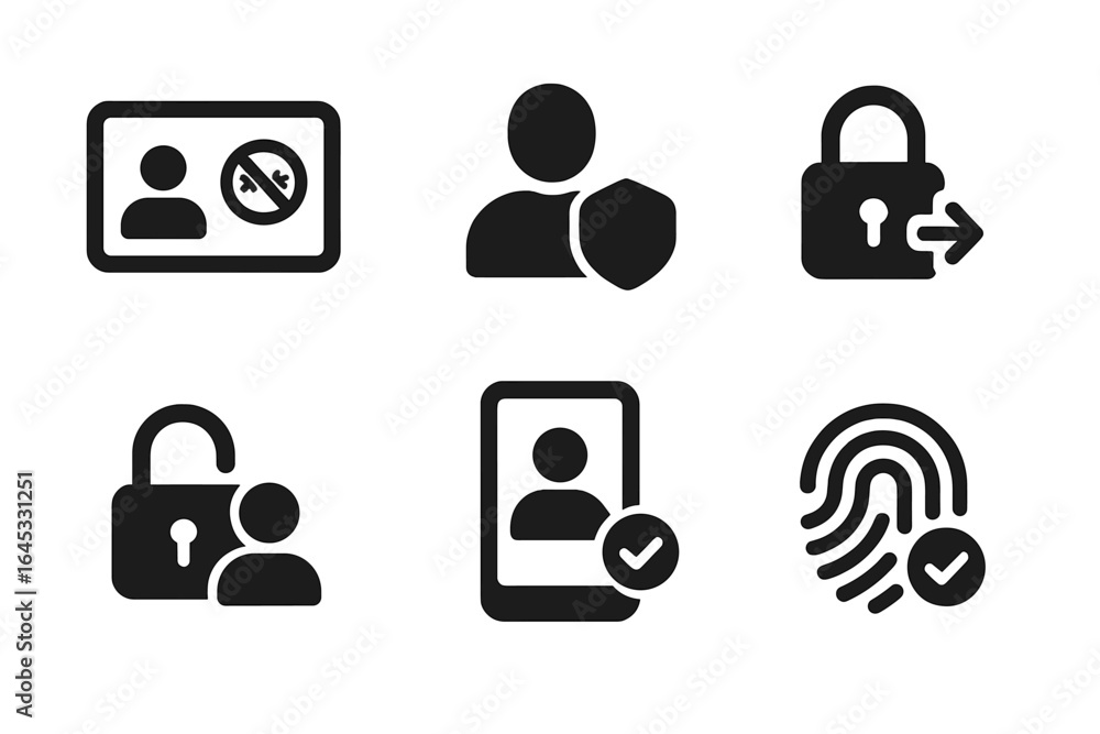 Poster icons representing security measures for identity verification and data protection in digital enviro