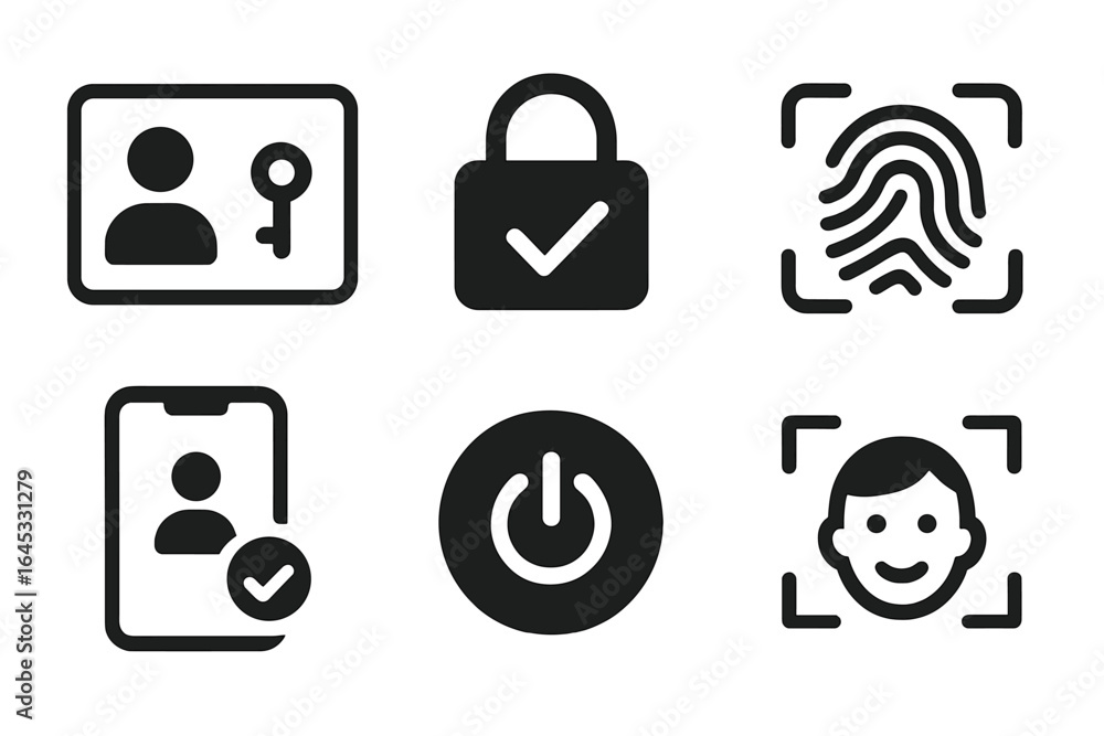 Poster visual representation of various security and verification methods including biometric identificatio