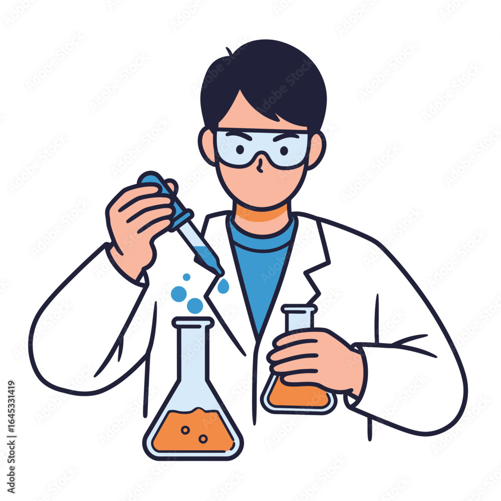 Poster scientist in laboratory: a dedicated scientist performs a vital experiment, meticulously using tools