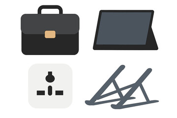 Collection of essential office tools and accessories for remote work setup or professional environment