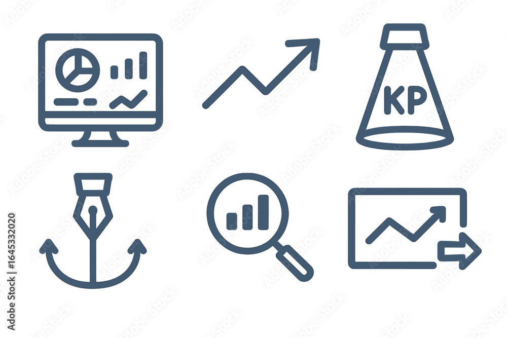 Aufkleber icons representing data analysis and growth trends with graphs and analytics elements