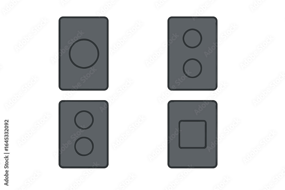 Aufkleber various button designs featuring circles and rectangles displayed on a clean background