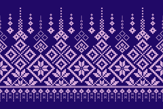 Cross stitch pattern concept showcasing traditional ethnic geometric pattern, Design for textile, background,carpet,wallpaper,clothing,wrapping,Batik,fabric,Vector illustration	
