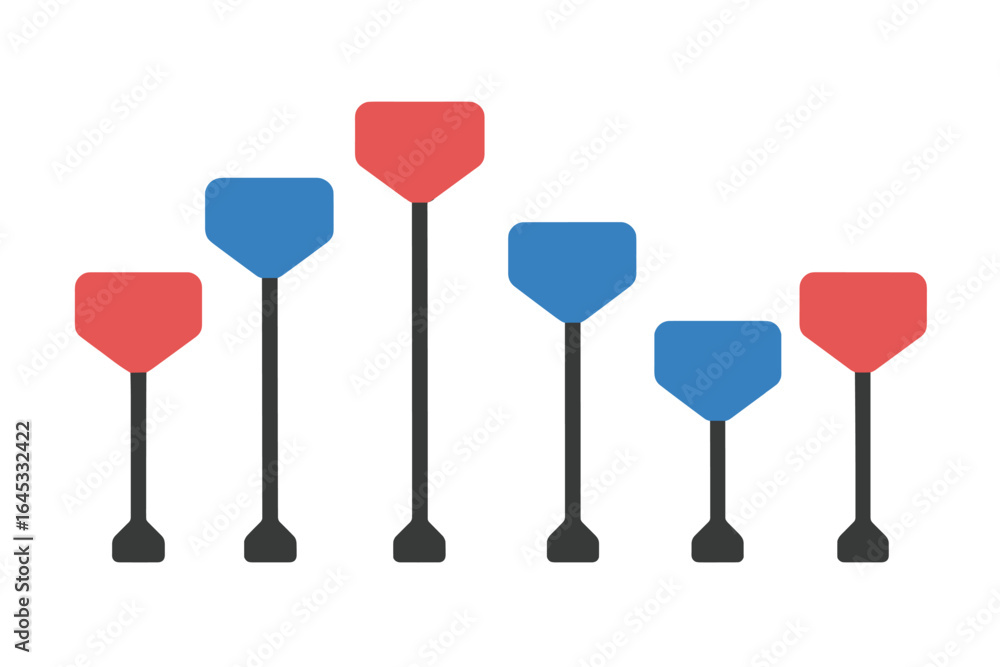 Poster visual representation of bar graph with red and blue elements illustrating data comparison over time