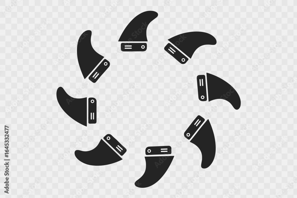 Poster circular arrangement of black talon shapes on a transparent background suitable for a design project