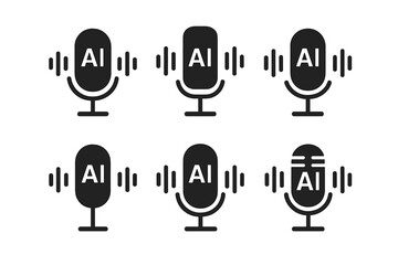 Black and white graphic of microphones displaying the concept of AI technology on audio platforms