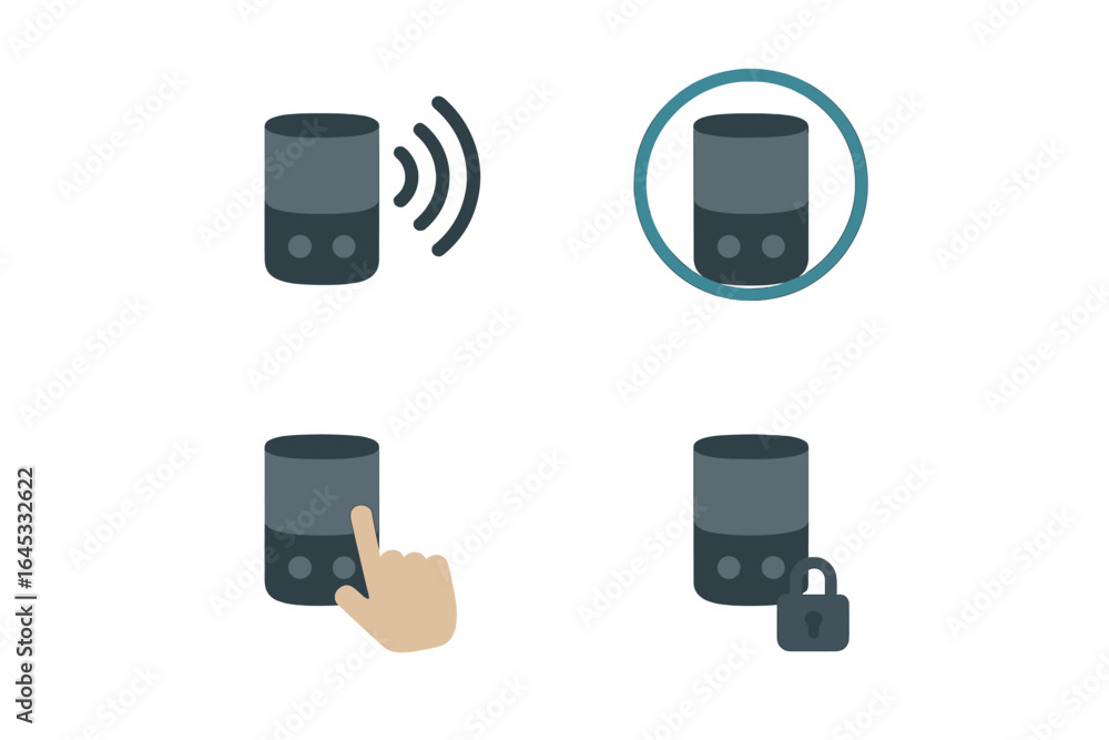 Poster Smart speaker interaction with voice commands and manual controls for home automation