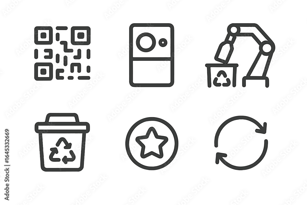 Poster icons representing recycling technology and waste management for eco-friendly practices and automate