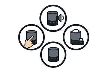 User interacting with smart speaker features in a modern home during daytime