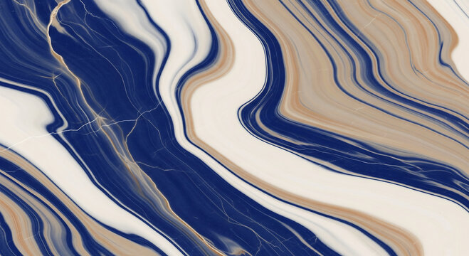 Abstract swirling pattern of blue and brown marble with white veins, luxurious texture