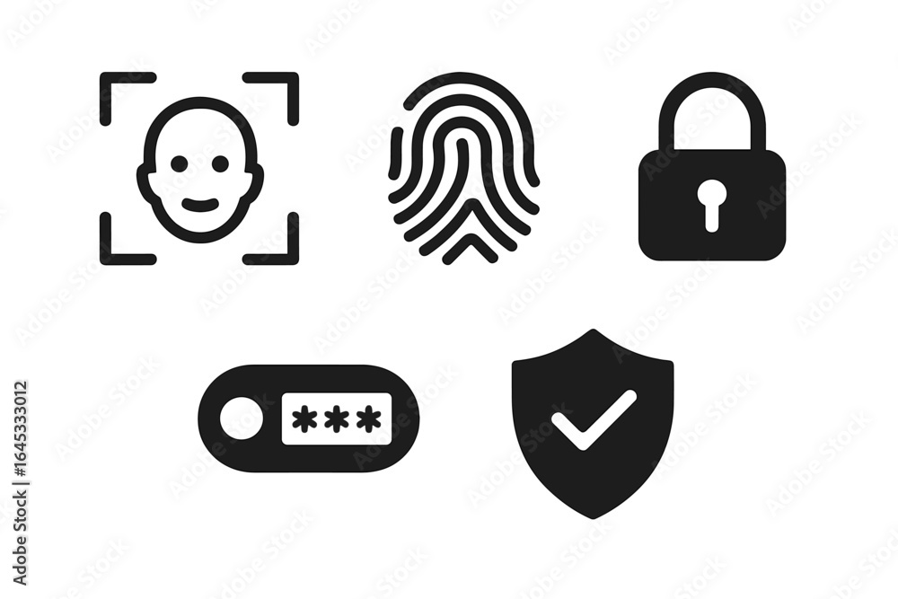 Aufkleber security icons depicting biometric options and authentication methods for user protection and identi
