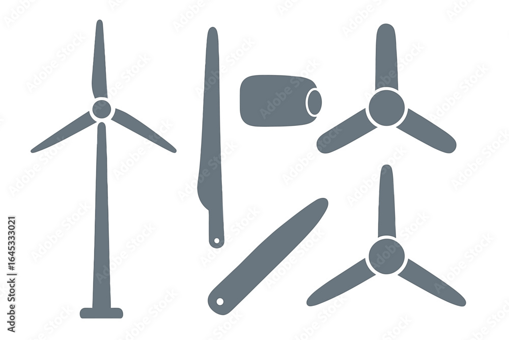Aufkleber wind turbine components displayed showcasing various parts in a simple and minimalistic style
